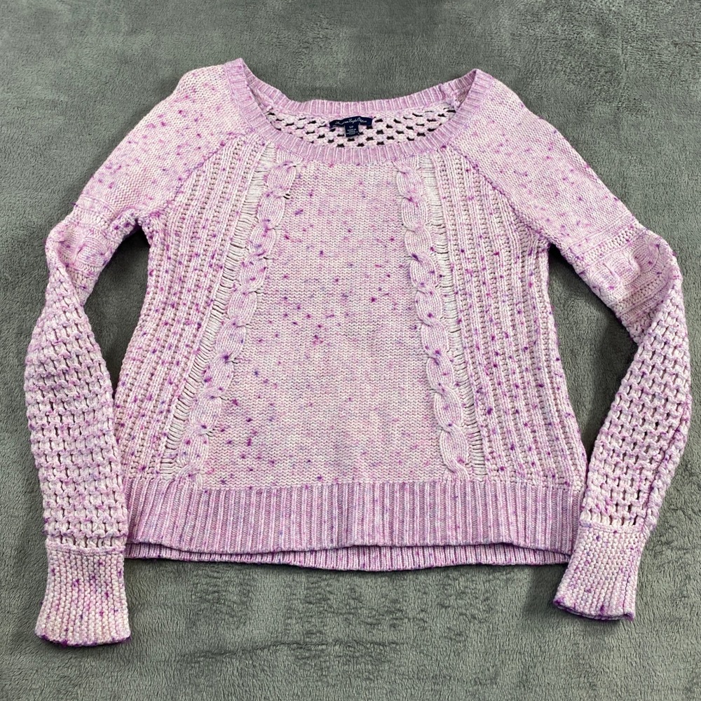 American Eagle Outfitters‎ Sweater Purple Speckled Knit Boatneck Cable Knit S